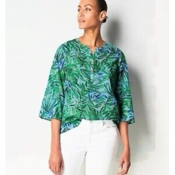 J. Jill Tops - J Jill vibrant pop over cotton 3/4 sleeve lightweight boxy tropical top med Airy